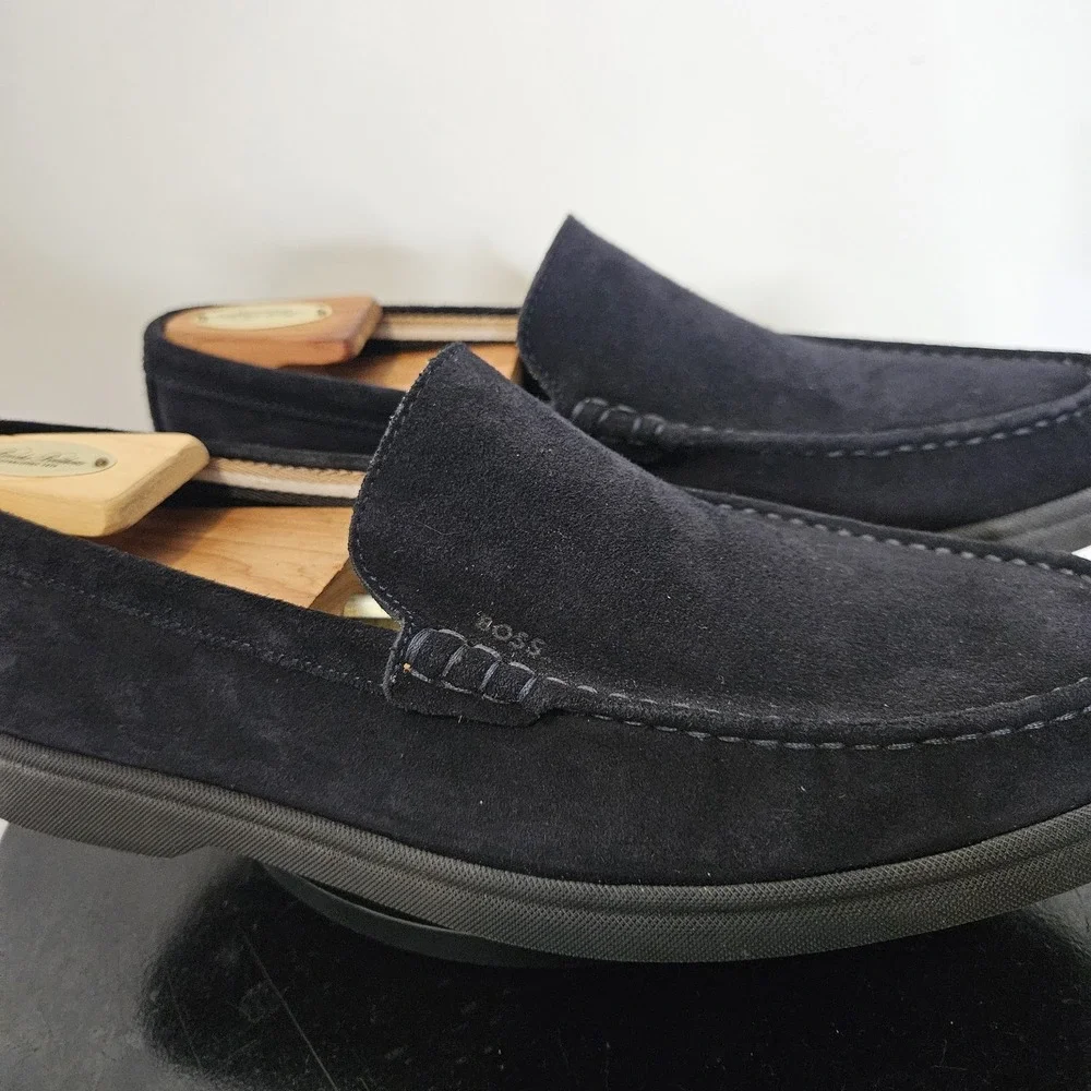 Hugo Boss Sienne Loafers Navy Blue Suede Slip-On Casual Shoes Size 10